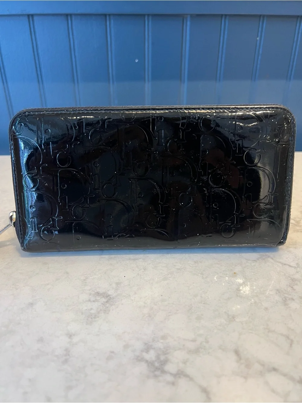 Christian Dior Black Patent Leather Trotter Zip Wallet